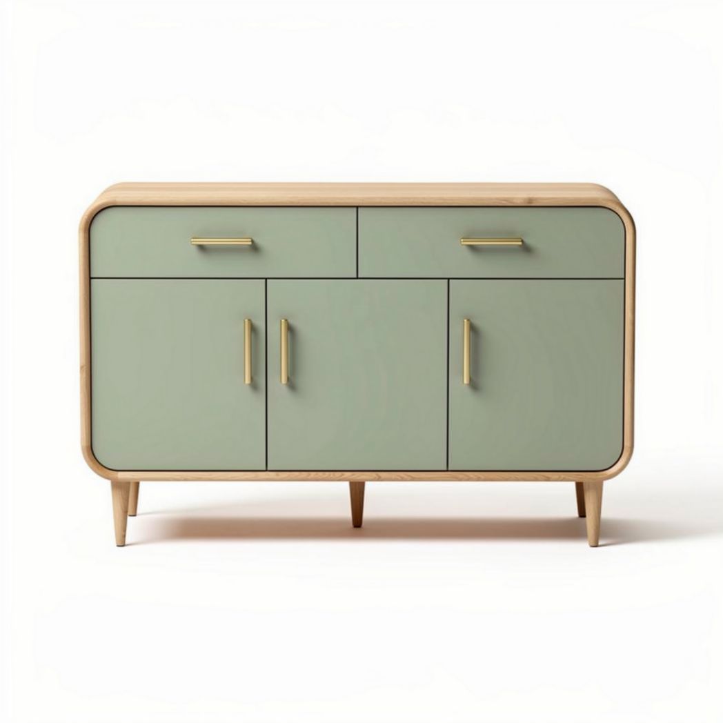 Buffet en bois avec façades vertes et pieds en métal 90 x 45 x 75cm