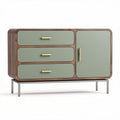 Buffet en bois avec portes vertes et trois tiroirs dimensions 90 x 40 x 70cm