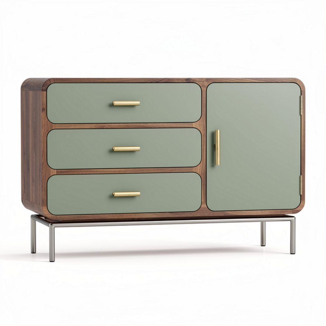 Buffet en bois avec portes vertes et trois tiroirs dimensions 90 x 40 x 70cm