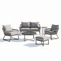 Ensemble de mobilier d'extérieur en métal et tissu gris avec table basse ronde
