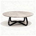 Table basse ronde en marbre gris et métal noir 100 x 100 x 40cm
