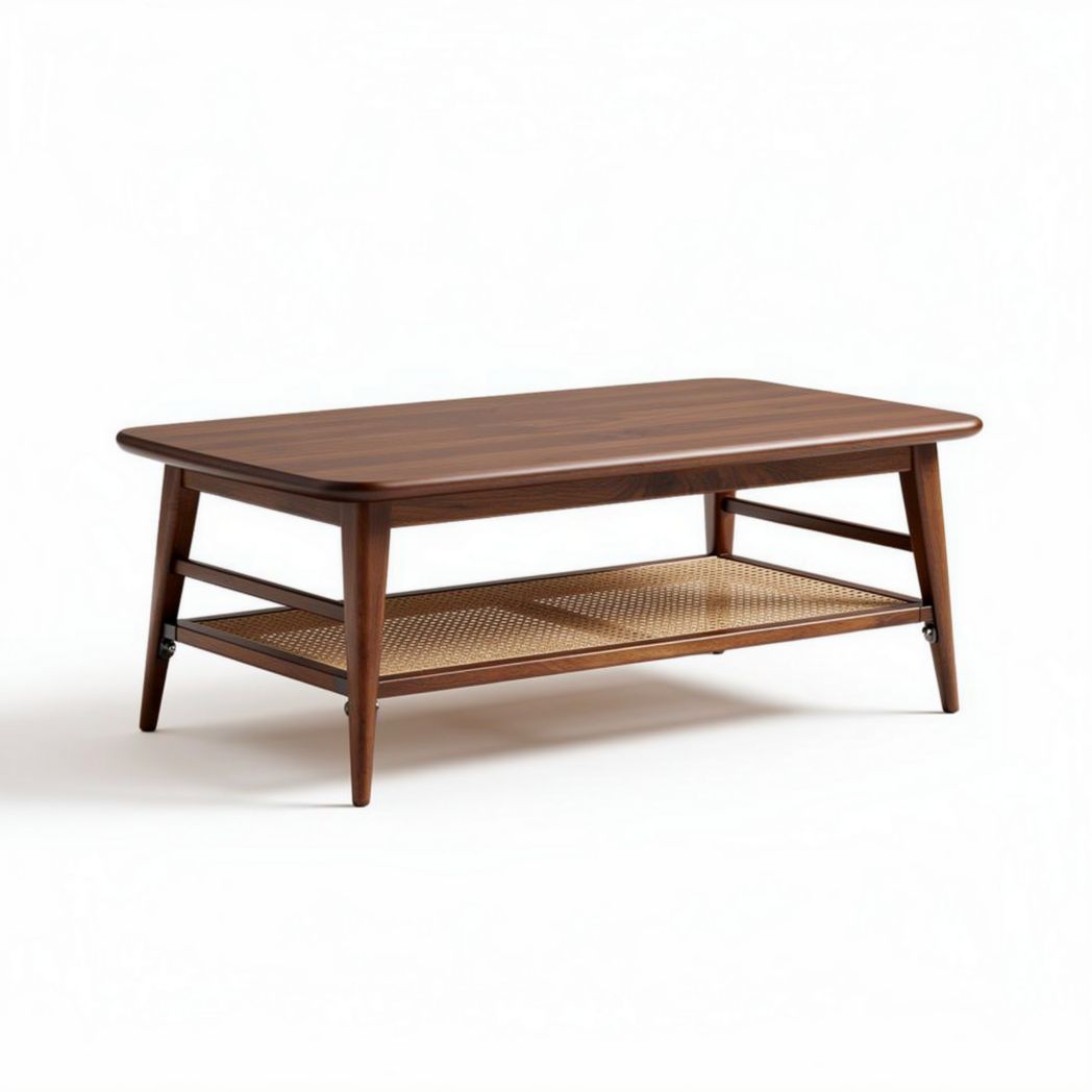 Table basse en bois avec étagère en rotin 120 x 60 x 45cm marron