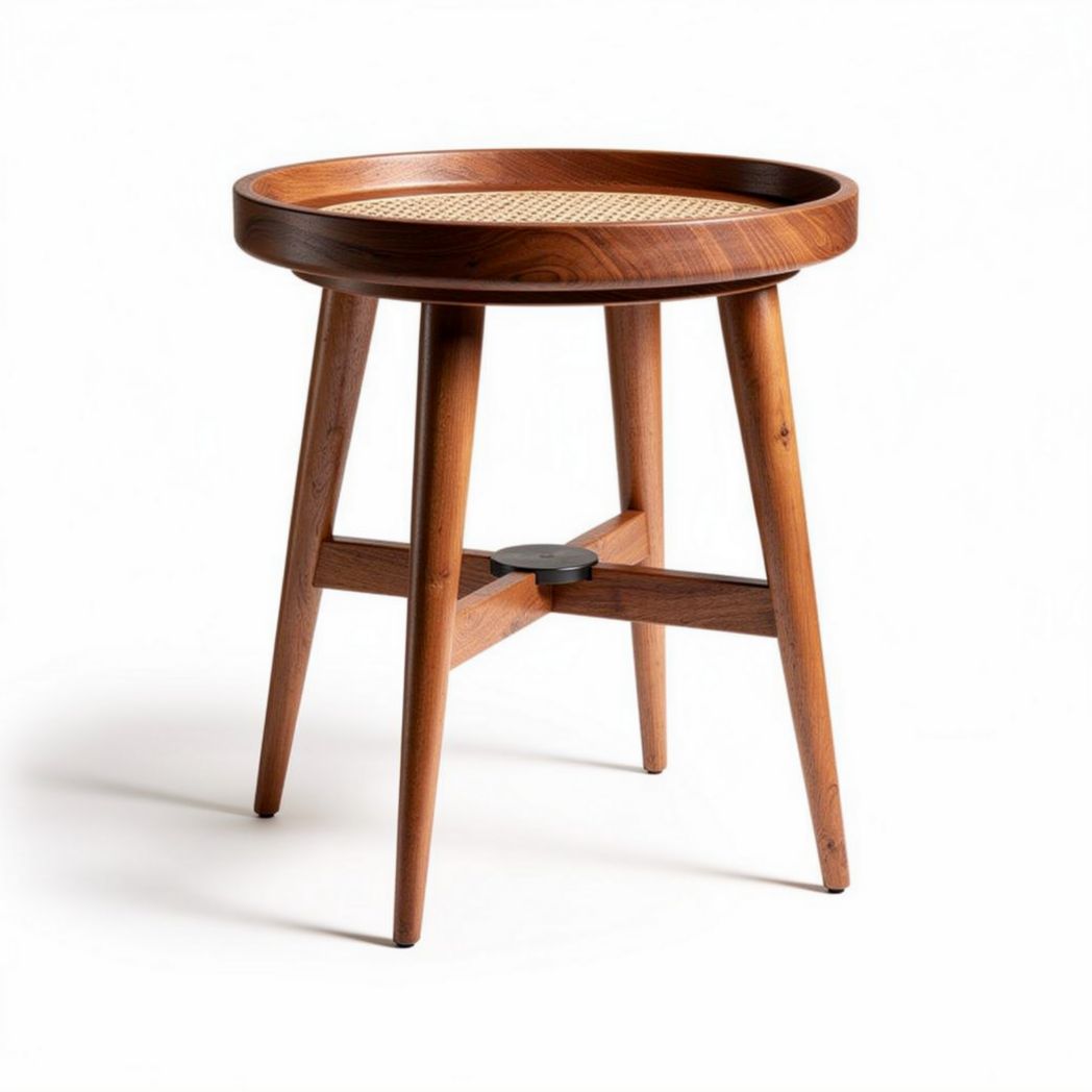 Table basse en bois naturel avec plateau en rotin 60 x 60 x 45cm