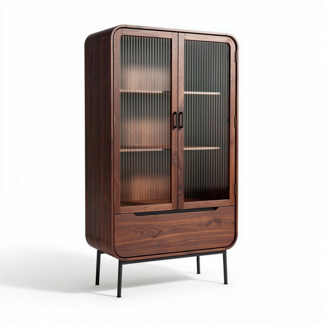 Vitrine en bois noir avec portes en verre translucide 80 x 40 x 180 cm