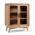 Meuble de rangement en bois de hêtre couleur naturel avec portes vitrées 80 x 40 x 100cm