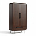Armoire en bois foncé avec portes striées et tiroir de rangement 100 x 50 x 200cm