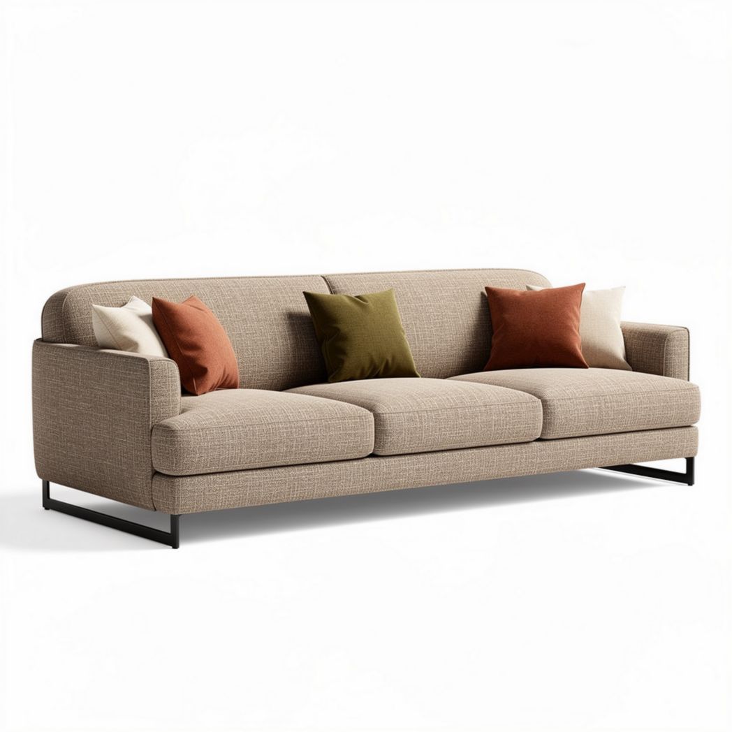 Canapé en tissu beige avec coussins colorés 220 x 85 x 75cm