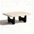 Table basse rectangle en marbre blanc et pied noir 100 x 60 x 35cm