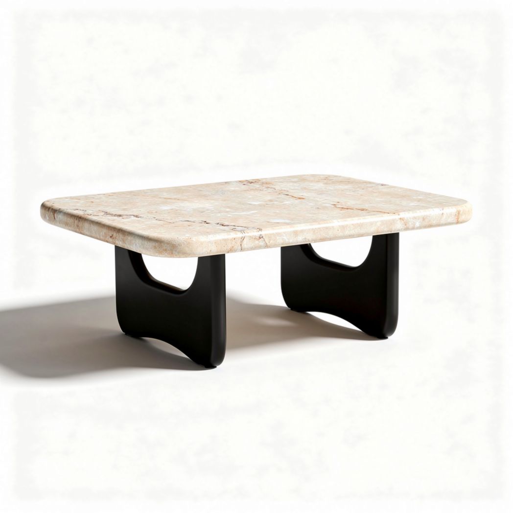 Table basse rectangle en marbre blanc et pied noir 100 x 60 x 35cm