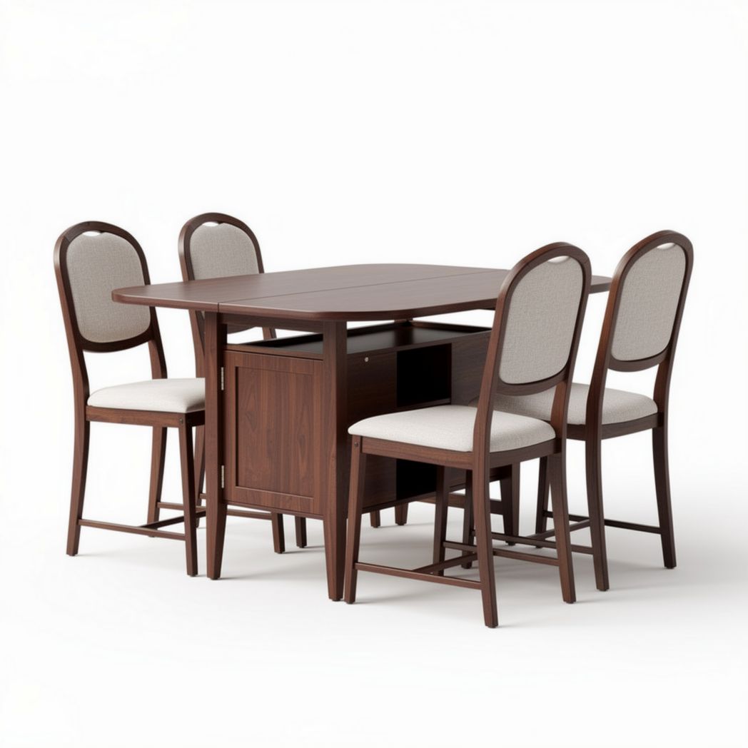 Table à manger en bois foncé avec quatre chaises rembourrées 150 x 90 x 75cm
