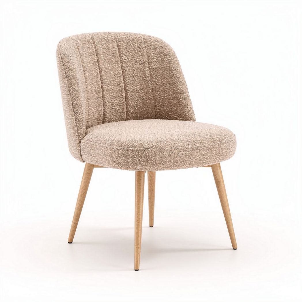 Chaise en tissu beige avec structure en bois hêtre dimensions 60 x 60 x 75cm