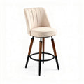 Tabouret de bar en tissu beige avec pieds en bois et acier 45 x 45 x 100cm