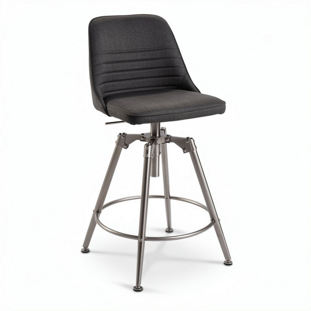 Tabouret de bar en tissu gris avec structure en acier de 50 x 50 x 100 cm