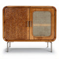 Buffet en bois marron avec portes en cannage dimensions 80 x 40 x 70cm